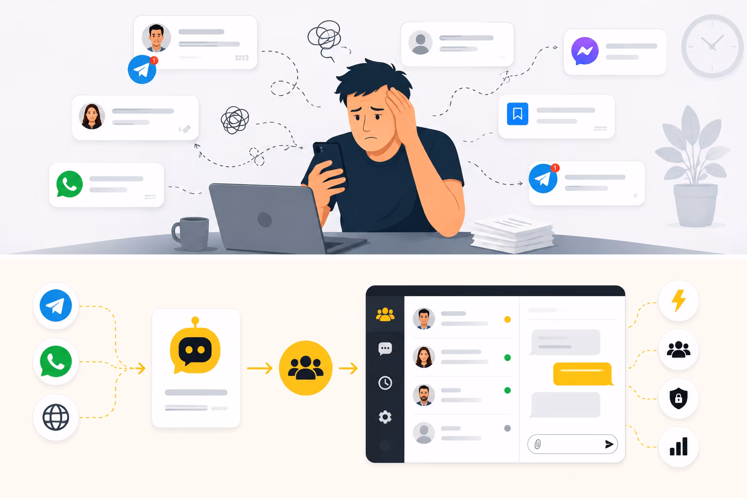 Soporte para un servicio digital sin CRM usando un bot de Telegram y un grupo compartido del equipo